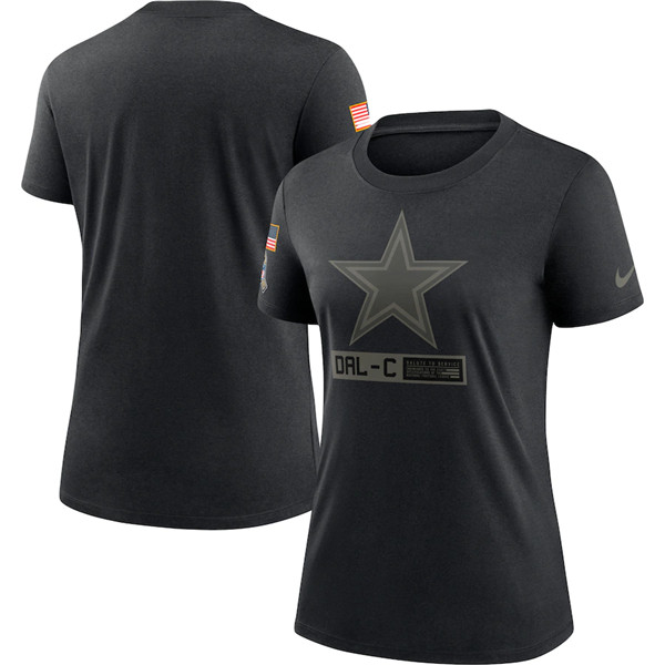Women's Dallas Cowboys Black Salute To Service Performance T-Shirt 2020(Run Small)